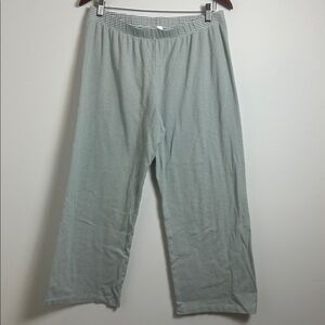 LAKE Women’s Wide Leg Cropped Green Striped Pull On Pajama Pant Bottoms Large